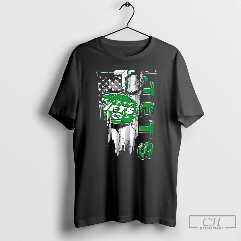 Classic New York Jets Football Battle Shattered Usa Flag Rip Design T-Shirts, Hoodie, Sweatshirt | RetroVerseTees.com