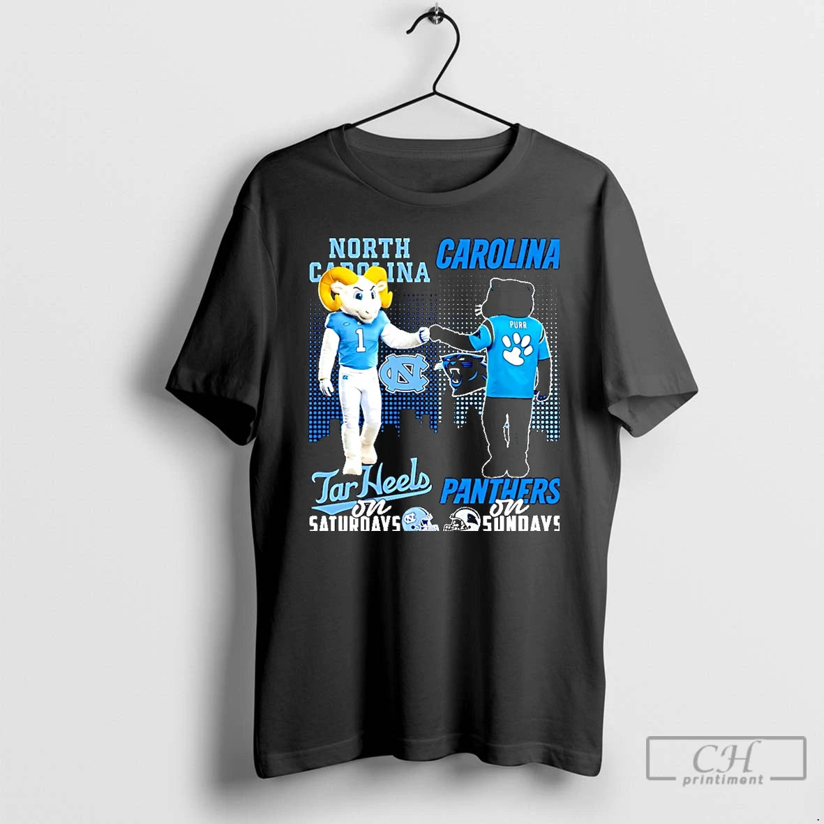 Classic North Carolina Tar Heels On Saturdays Vs Carolina Panthers On Sundays Mascot Skyline Christmas T-Shirts, Hoodie,...