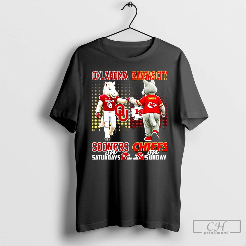 Classic Oklahoma Sooners On Saturdays Vs Kansas City Chiefs On Sundays Mascot Skyline Christmas T-Shirts, Hoodie, Sweatshirt