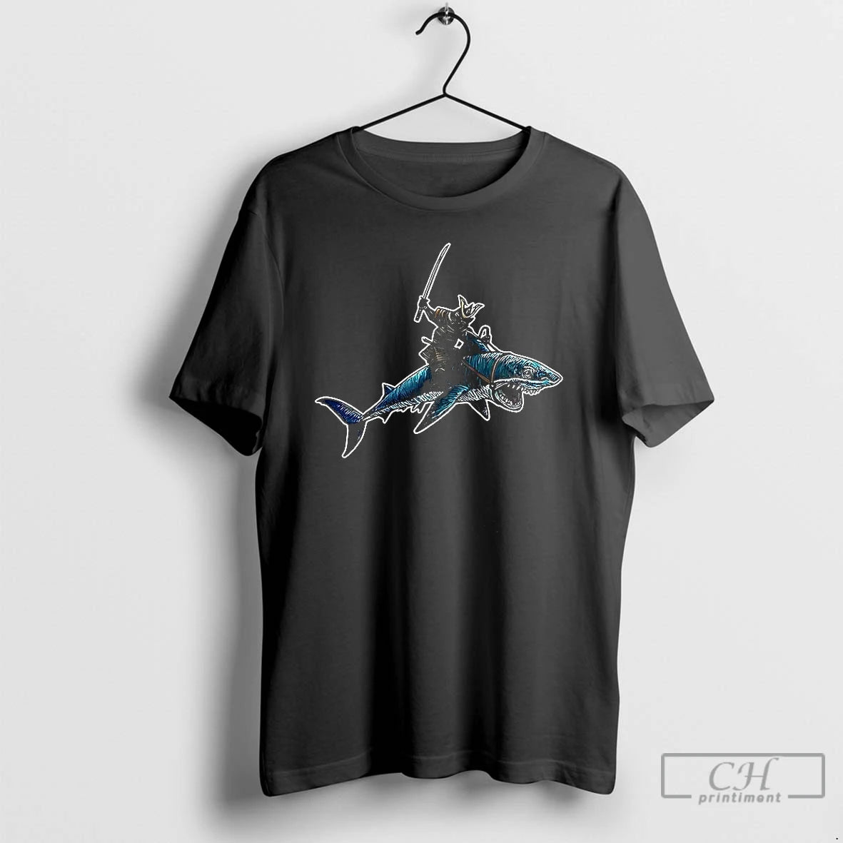 Classic Samurai Riding A Shark Japanese Style T Shirts Hoodie Longsleeve
