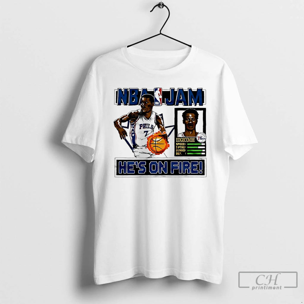 Classic V J Edgecombe Hes On Fire Philadelphia 76ers Nba Jam T-Shirts, Hoodie, Sweatshirt | RetroVerseTees.com