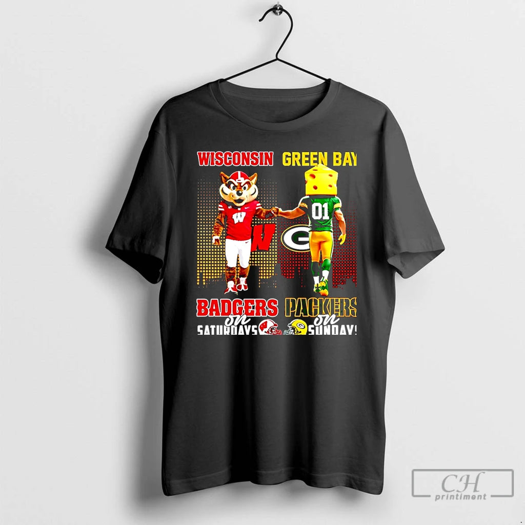 Classic Wisconsin Badgers On Saturdays Vs Green Bay Packers On Sundays Mascot Skyline Christmas T-Shirts, Hoodie, Sweatshirt