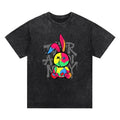 Colorful rabbit bright washed T-shirt, graffiti color, Fashionable and uninhibited, street style, Comfortable fabrics,...