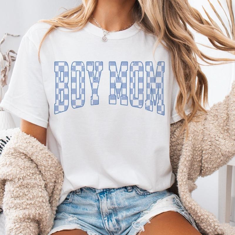 Comfort Colors Blue Mama coquette tshirt, mama of a son checkered tshirt multiple color options, cute mama t-shirts, cute...