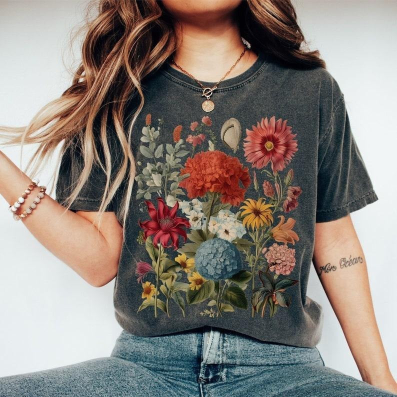 Comfort Colors Boho Wildflowers Cottagecore T-Shirt, Gift For Her Shirt, Whimsigoth, Plant Shirts,  Floral Shirt, Gift...