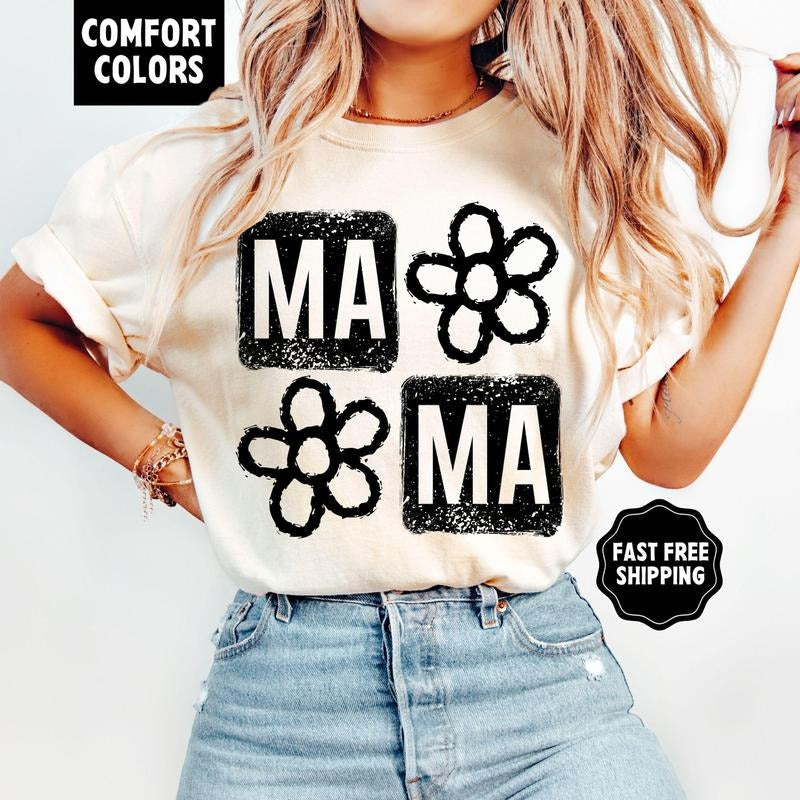 Comfort Colors Floral Mama T-Shirt, Vintage Floral Tee, Mother's Day Gift, Retro Mama Shirt, Trendy Mama T-Shirt,...