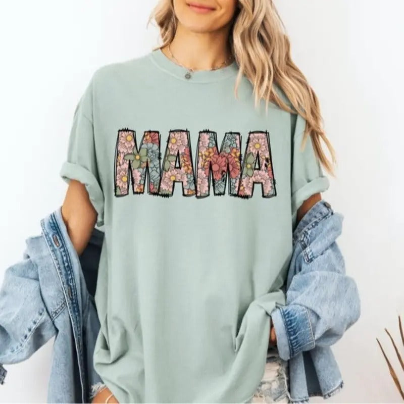 Comfort Colors Floral Mama T-shirt, Vintage Mama T-Shirt, Gift for mothers day, Mama tee, Graphic Tee, Women's T-Shirt...