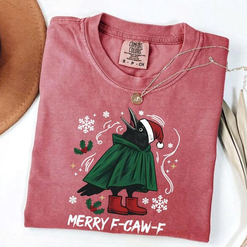 Comfort Colors Funny Crow Christmas T-shirt, Merry F-Caw-F TShirt, Holiday Raven Meme Tee, Gothic Xmas Gift, Alternative...