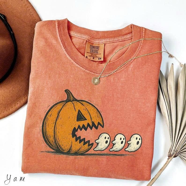 Comfort Colors Ghost Chasing Yam Halloween Shirt, Funny Pumpkin Ghost T Shirt, Vintage Spooky Season Tee, Retro Fall...