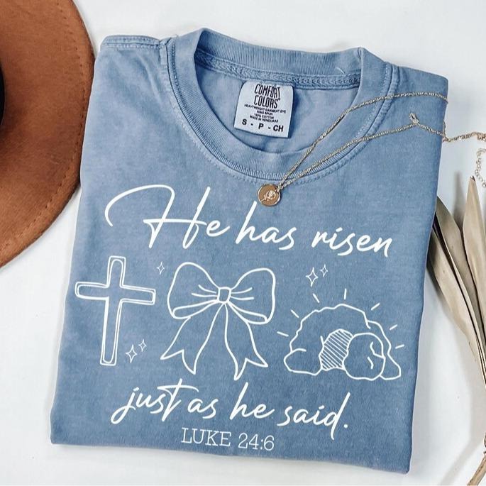 Comfort Colors He Has Risen T-Shirt, Easter Christian Shirt, Easter Bible Verse Tee, Easter Coquette Shirt, Easter Day...