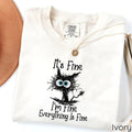 Comfort Colors It's Fine I'm Fine Everything Is Fine T-shirts, Comfort Colors Shirts, Funny Black Cat Tees, Motivational...