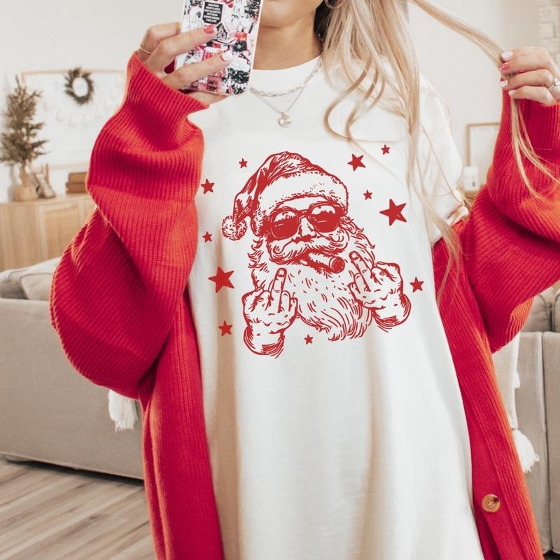 Comfort Colors Offensive Santa Women's Short Sleeve Graphic T-Shirt - Casual Cotton Top