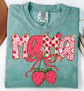 Comfort Colors Preppy Mama Strawberry Coquette Bow T-Shirt, Cute Strawberry Floral Mama T-Shirt, Everyday T-Shirt, Custom...