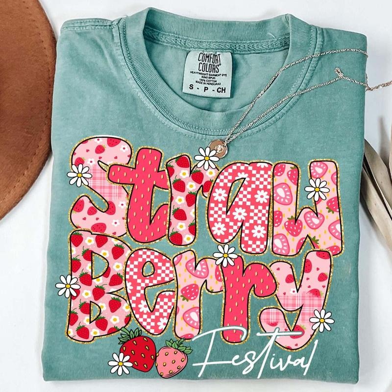 Comfort Colors Preppy Strawberry Festival Shirt, Preppy Strawberries T-Shirt, Strawberry Festival Shirt, Summer...