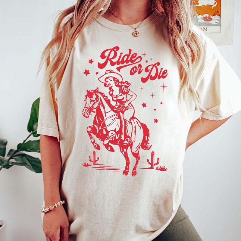 Comfort Colors Ride Or Die T-Shirt, Comfort Colors Western Wear T-Shirt, Vintage Retro Shirt, Cowgirl Shirt, Country...