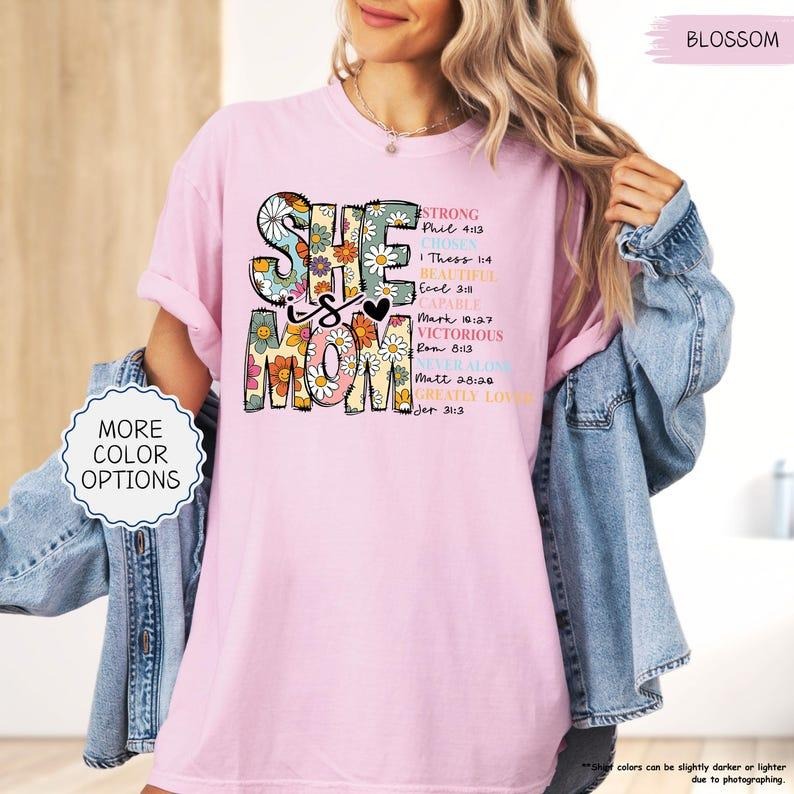 Comfort Colors She Is Mom Shirt, Christian Mom Shirt, Christian Mom Gift, Blessed Mom Shirt, Religious Gift For Mom,...