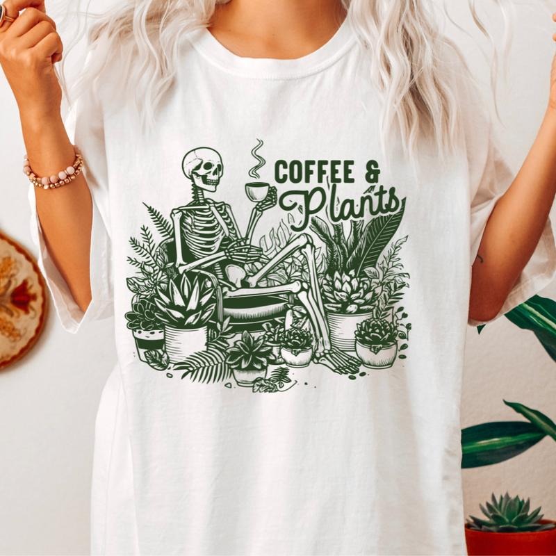 Comfort Colors Shirt, Coffee & Plants T-shirt, Plant Lover Gift, Plant Lady Shirt, Womens T-shirt Oversized, Womens...