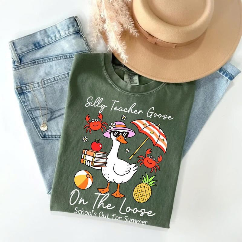 Comfort Colors Silly Goose Teacher T-Shirt, Last Day of School Shirt, Funny End of Year Teacher Tee, Schools Out For...