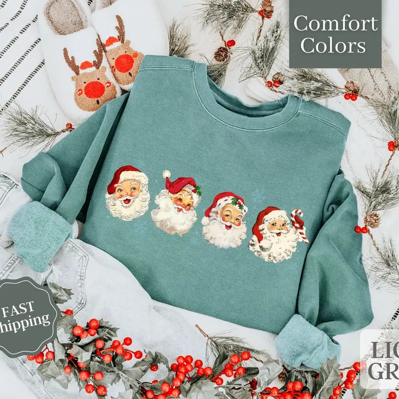 Comfort ColorsRetro Santa Sweatshirt, Vintage Santa Sweatshirt, Retro Christmas Santa, Holiday Clothing Women, Christmas...