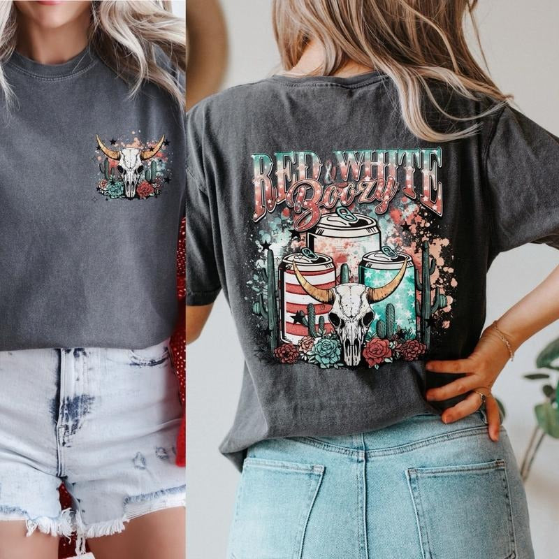 Comfort colors western red white and boozy short sleeve cotton casual graphic tshirt Hoodie, Sweatshirt | RetroVerseTees.com