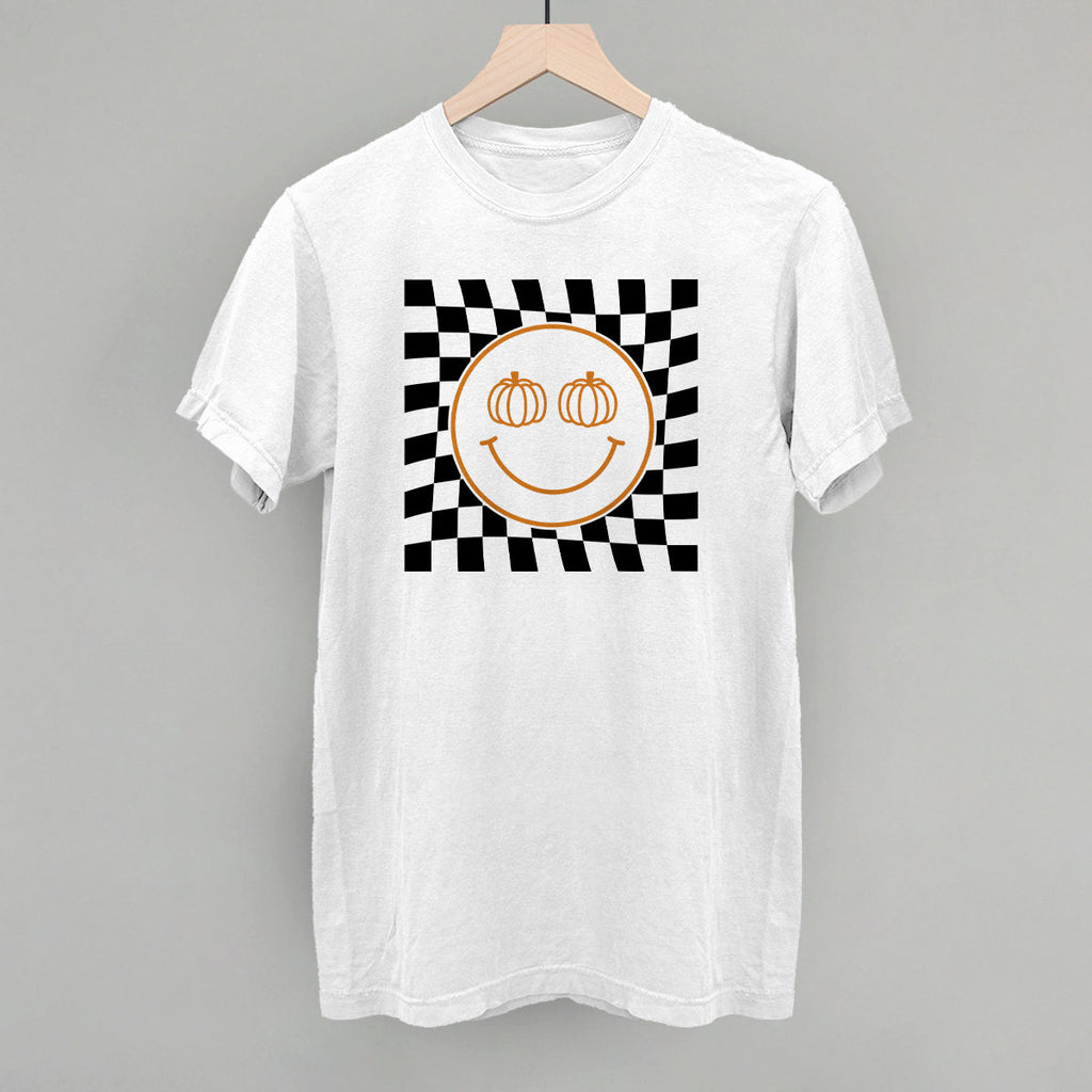 Pumpkin Smiley Face Checker T-Shirts, Hoodie, Sweatshirt | RetroVerseTees.com (Image 4)
