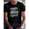 Comfortable and breathable men's crew neck T-shirt, Summer casual style, regular version, spiritual "God bless, Jesus...