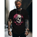 Comfy Skull & Rose Graphic Print Short Sleeve T-Shirts - Men's Casual Crew Neck Tops for Outdoor Activities