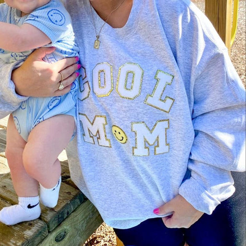 'Cool Mom' Letter Patch Sweatshirt T-Shirts, Hoodie | RetroVerseTees.com