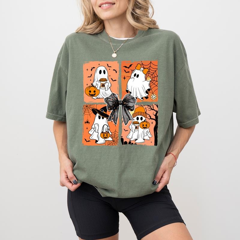 Coquette Halloween Comfort Colors Shirt, Cute Ghost Graphic Tee, Pumpkin Season Fall Unisex Shirt, Fall Halloween T-shirt...