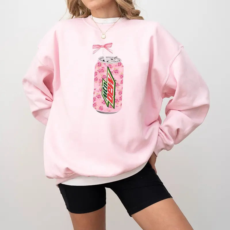 Coquette Mtn Dew Sweatshirt, Floral Mtn Dew Shirt, Cute Baby Pink Bow Tee, Coquette Pink Bow Tee, mtn dew shirt, Trendy...