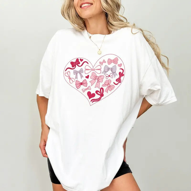 Coquette Valentine Heart Comfort Colors Shirt, Coquette Valentine Bows Graphic Tee, Cute Women Tee, Valentine's Day Gift...