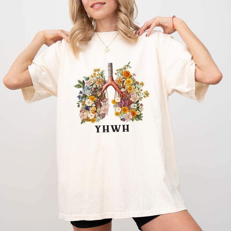 Coquette YHWH Comfort Colors Shirt, Floral Lungs Tee, Women's Faith T-shirt, Christian Gift Womenswear Hoodie, Sweatshirt