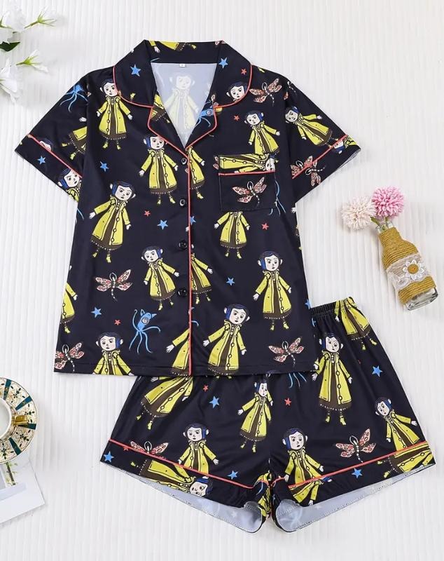 Coraline Halloween Pajamas Set, Coraline Fan Tee, Spooky Character Pajamas, Halloween Gifts Sleepwear For Women Hoodie,...