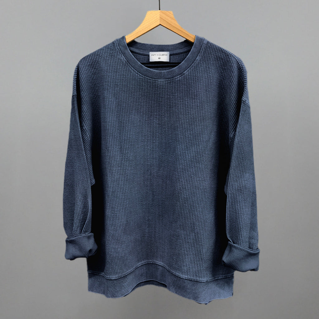 Navy Oversized Corded Crew T-Shirts, Hoodie, Sweatshirt | RetroVerseTees.com