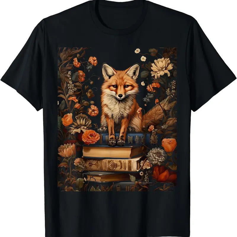 Cottagecore Aesthetic floral Fox with Book cute Goblincore T-Shirt Hoodie, Sweatshirt | RetroVerseTees.com