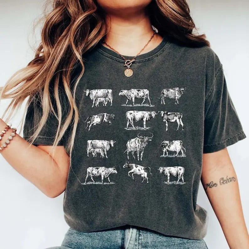 Cow Shirt, Vintage Western Wear, Farm Animal Shirt, Bull Cottagecore Shirt, Bull Shirt, Cottage Core, Aesthetic Shirt,...