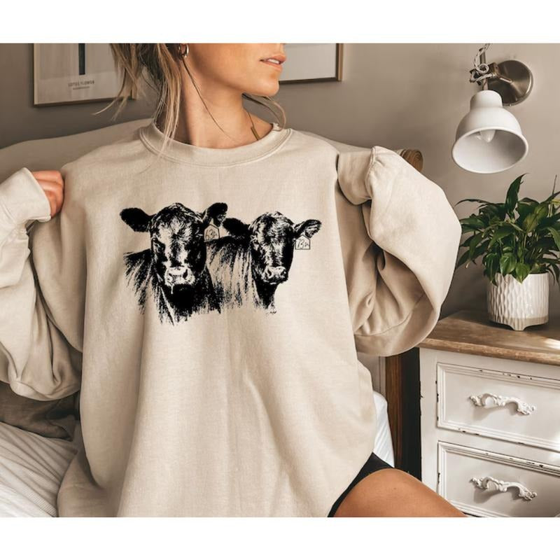 Cow Sweatshirt, Cozy Western Crewneck, Cottagecore Cow Shirt for Country and Farm Life Lovers Hoodie | RetroVerseTees.com