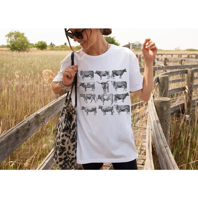 Cow T Shirt Hoodie Sweater, Vintage Western Wear, Farm Animal Shirt, Bull Cottagecore Shirt, Bull Shirt, Cottage Core,...