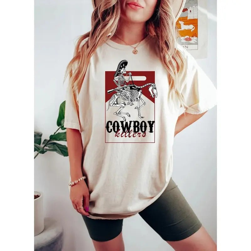 Cowboy Killer Graphic Tee - Rodeo Vintage T-Shirt - Cotton Tops for Women - Retro Style