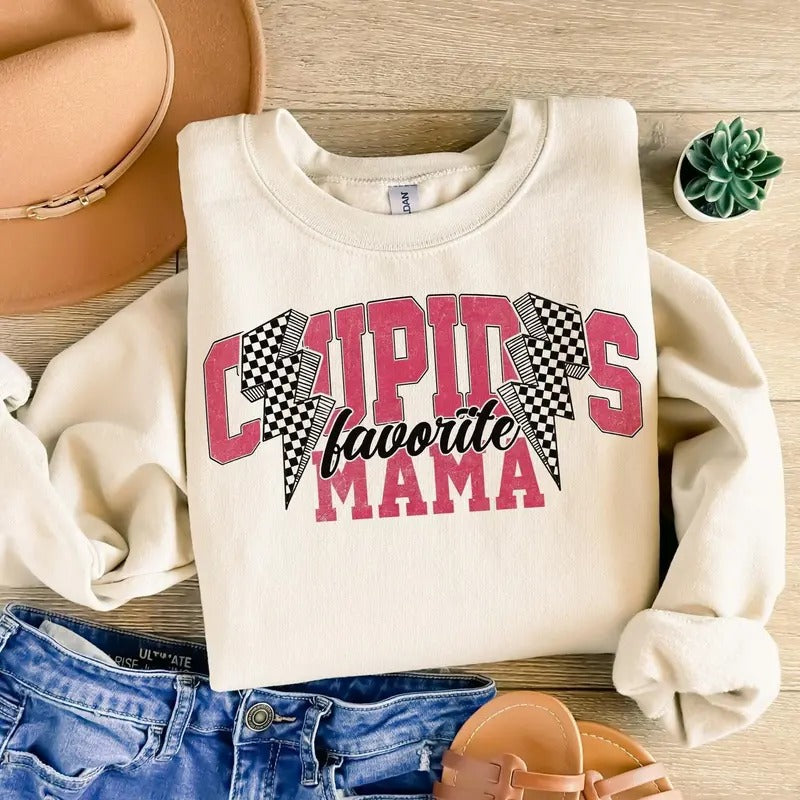 Cupid's favorite Mama Sweatshirt, Mom life Valentine Sweatshirt, Mama Coquette bow checkred Sweatshirt, Valentines Day...