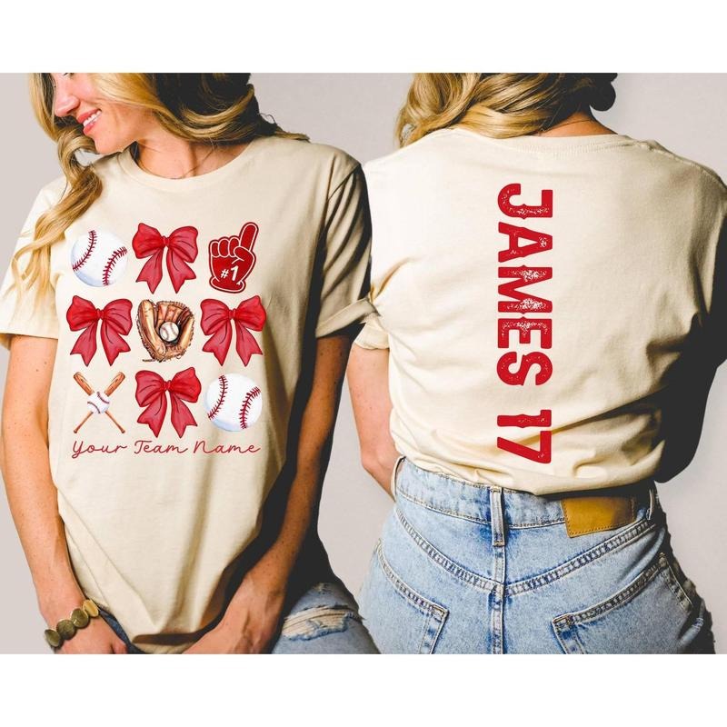 Custom Baseball Mama Shirt with Bow,  Tball Mom Shirt, Team Mom T Shirt with Kid Name Number,Baseball Sister Tee Hoodie,...