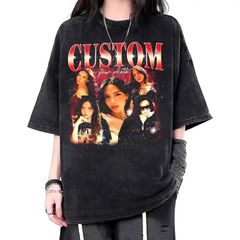 Custom Comfort Colors Girlfriend T-Shirt with Personalized Photo Print, Unisex Loose Fit Graphic Tee Top Womenswear...
