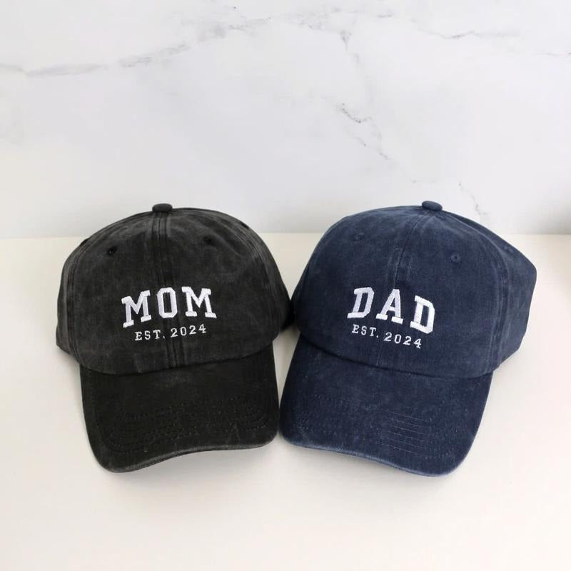 Custom Embroidered Hat, Personalized Date, Matching Vintage Baseball Hat, Gift For New Dad Mom, Pregnancy Announcement,...