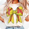 Custom Name Softball Coquette Bow T-Shirt, Mama Softball T-Shirt, Game Day Shirt, Softball Mom T-Shirt, Retro Sports Mom,...