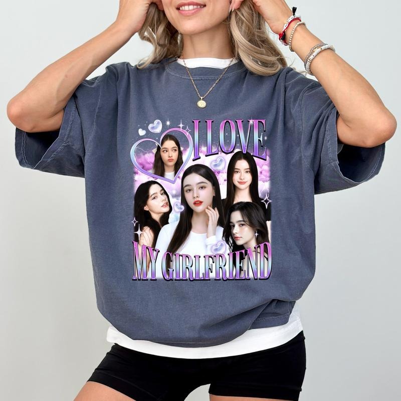 Custom Photo I Love My Girlfriend T-shirt Comfort Colors, Vintage Bootleg Rap Tee, I Love My Gf Shirt, Valentine's Day...