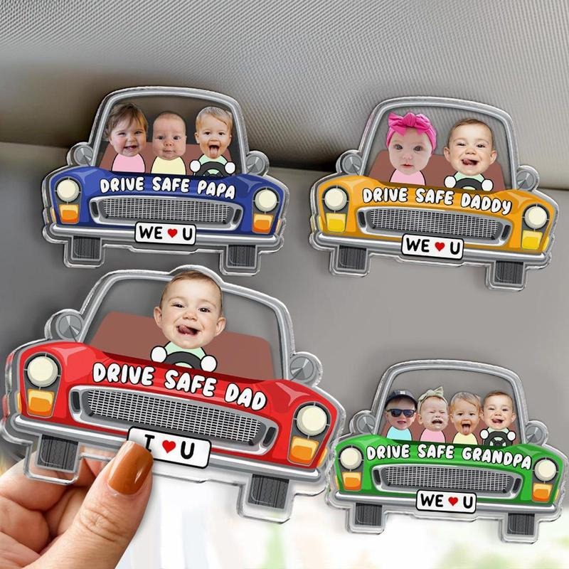 Custom Photo Visor Clip For Dad, Personalized Father's Day Gift For Dad, New Dad Gift, Drive Safe Daddy Car Sun Visor...