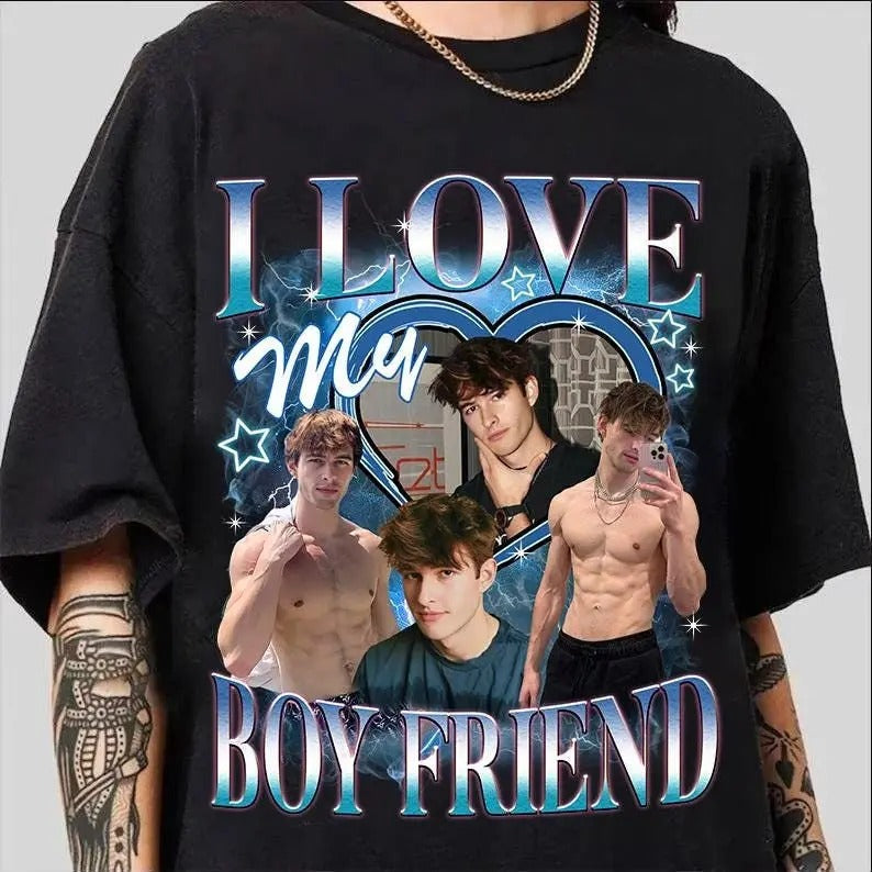 Custom Your Own Shirt, Custom Bootleg Shirt, Valentine Gift I Love My Boyfriend Tee, Custom Photo Vintage Graphic 90s...