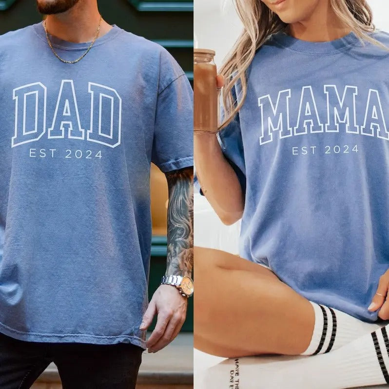 Custom mom and dad shirts, Comfort Colors dad and mom shirt, New Dad Shirt, Mom est 2024, New mom and dad gift, pregnancy...