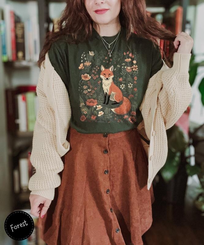 Cute Flower Fox T Shirt Hoodie Sweater Vintage Floral Cottagecore Shirt Wildflower Meadow Woodland Lover Gift For Her...