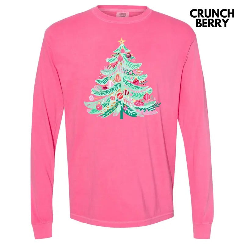 Cutesy Christmas Tree Long Sleeve Comfort Colors T-Shirt 'NLB' Hoodie, Sweatshirt | RetroVerseTees.com